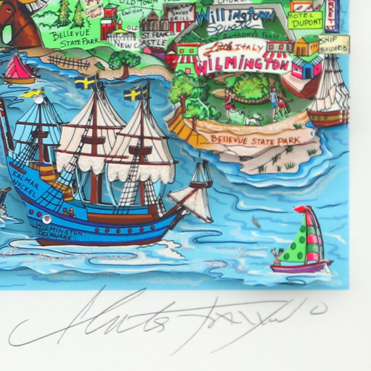 Charles Fazzino- 3D Construction Silkscreen Serigraph "It Takes Courage to be First!"