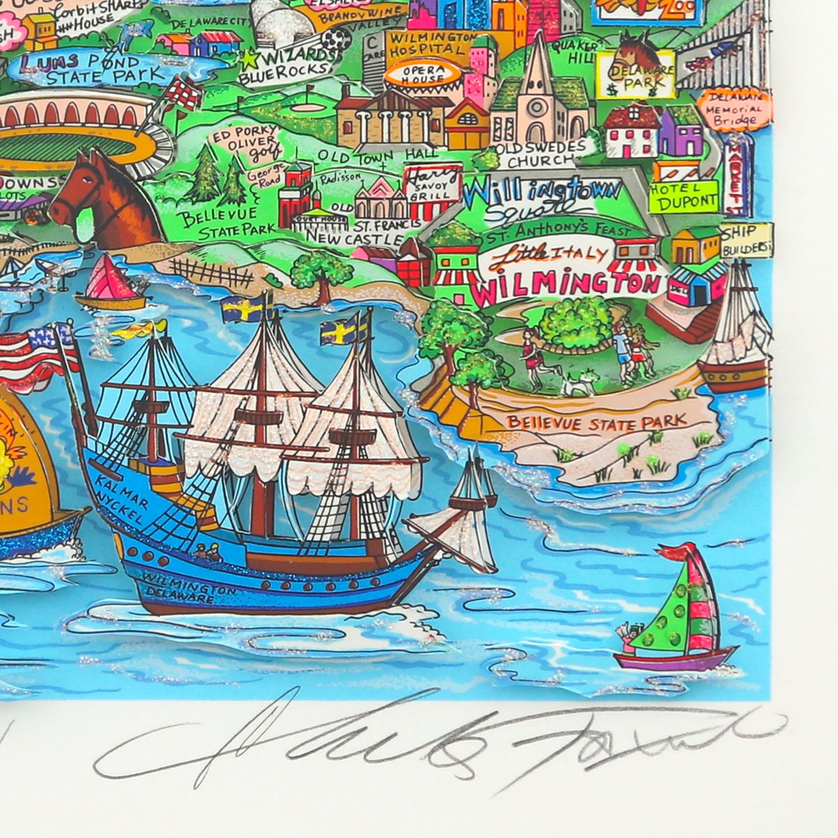 Charles Fazzino- 3D Construction Silkscreen Serigraph "It Takes Courage to be First!"