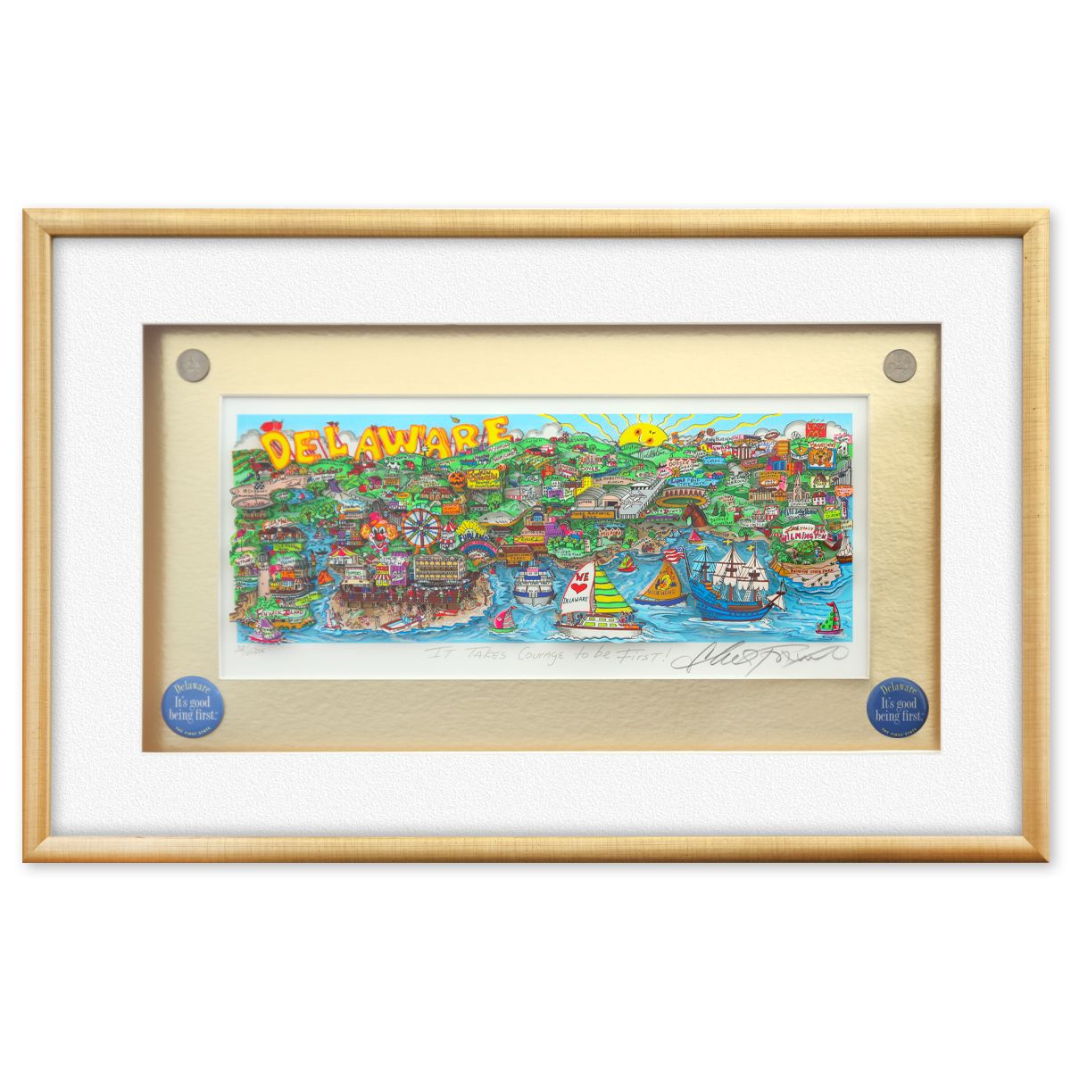 Charles Fazzino- 3D Construction Silkscreen Serigraph "It Takes Courage to be First!"