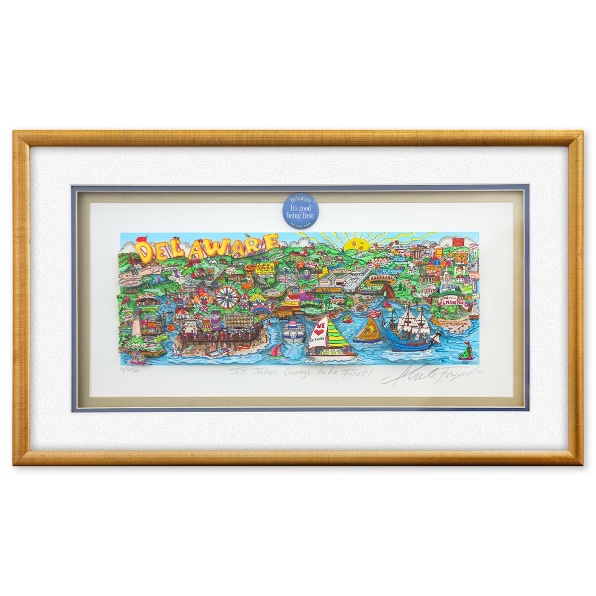 Charles Fazzino- 3D Construction Silkscreen Serigraph "It Takes Courage to be First!"