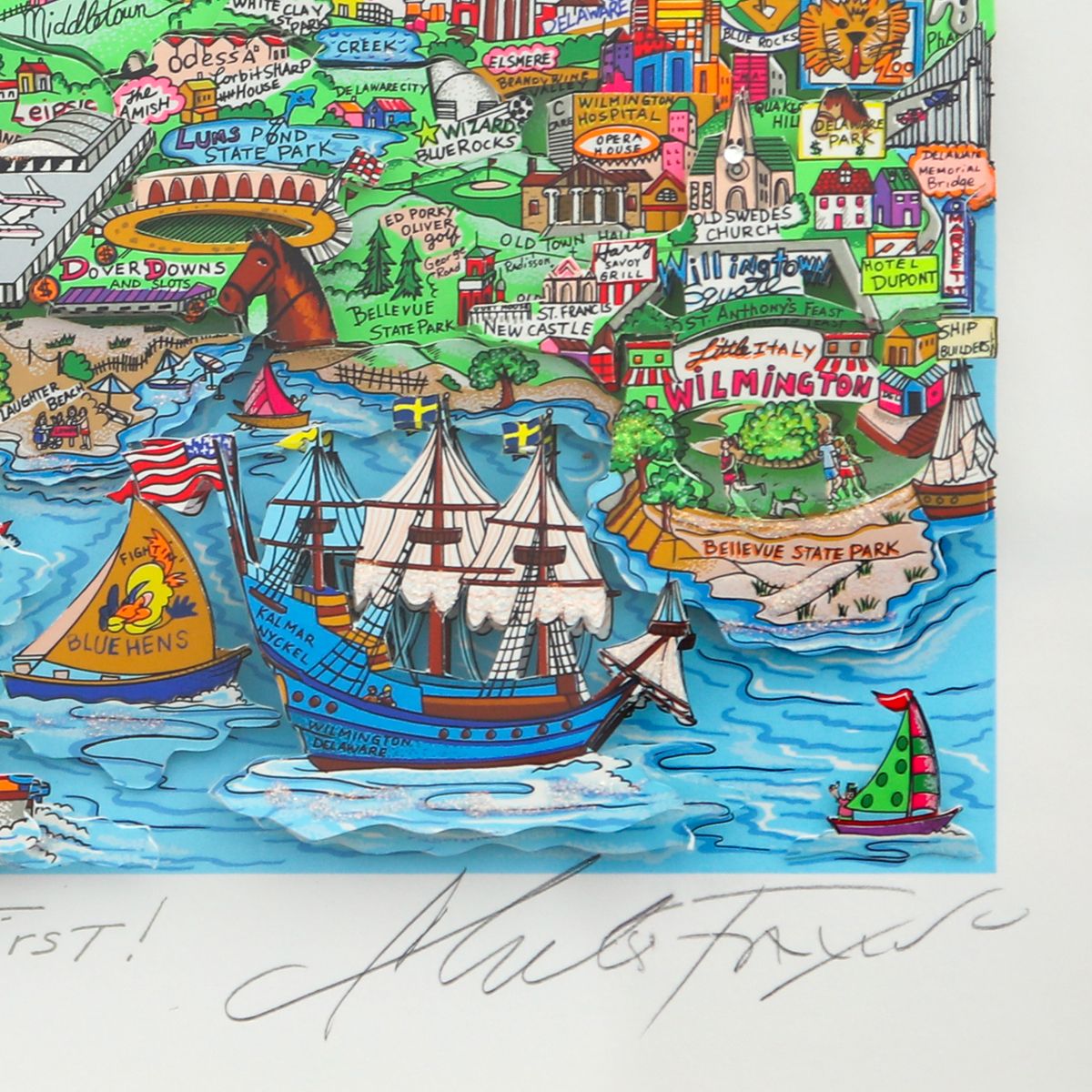 Charles Fazzino- 3D Construction Silkscreen Serigraph "It Takes Courage to be First!"