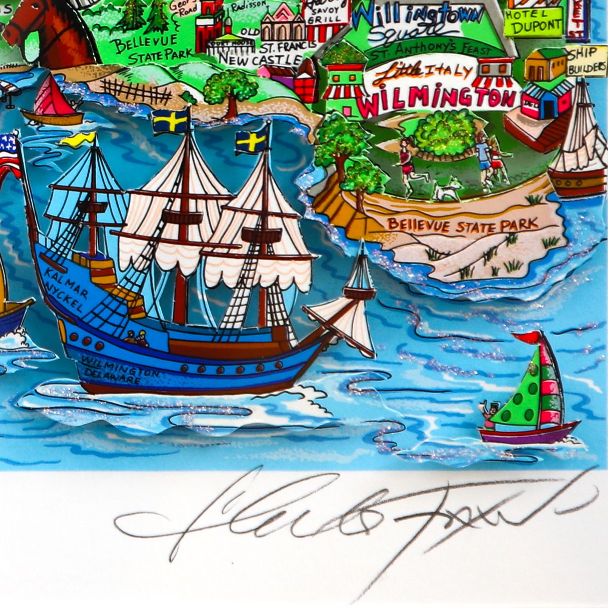 Charles Fazzino- 3D Construction Silkscreen Serigraph "It Takes Courage to be First!"