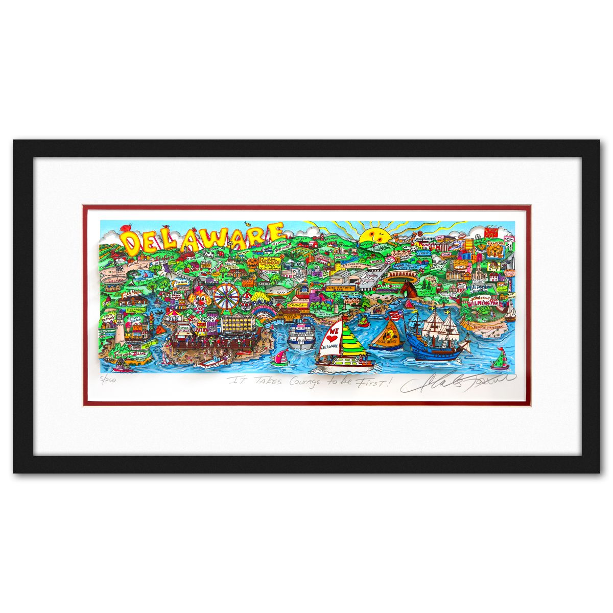 Charles Fazzino- 3D Construction Silkscreen Serigraph "It Takes Courage to be First !"