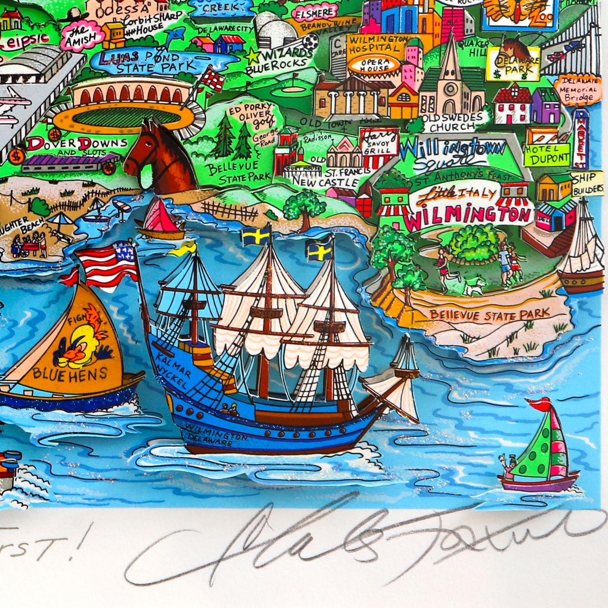 Charles Fazzino- 3D Construction Silkscreen Serigraph "It Takes Courage to be First !"