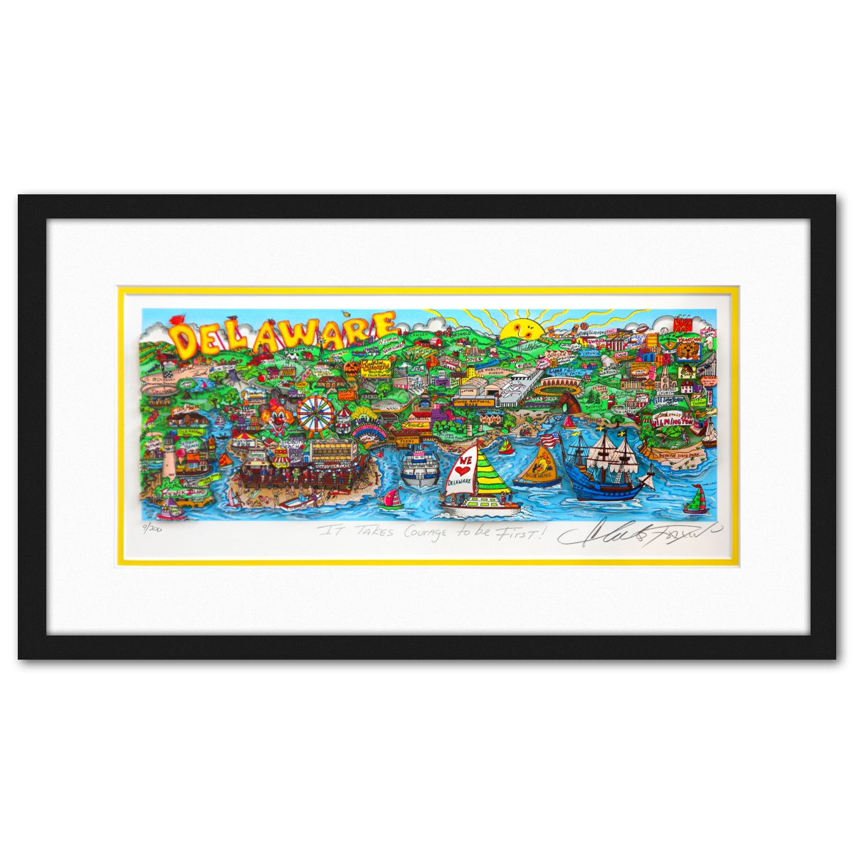 Charles Fazzino- 3D Construction Silkscreen Serigraph "It Takes Courage to be First !"