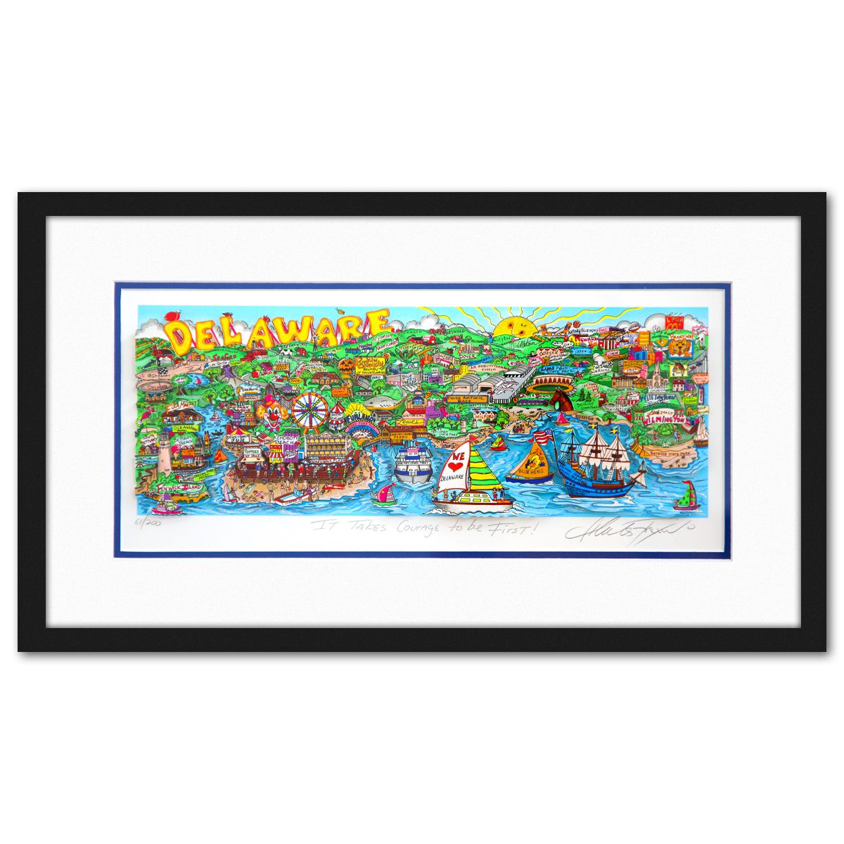 Charles Fazzino- 3D Construction Silkscreen Serigraph "I Takes Courage to be First !"