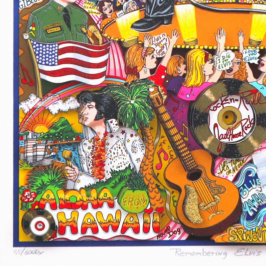Charles Fazzino- 3D Construction Silkscreen Serigraph "Remembering Elvis"