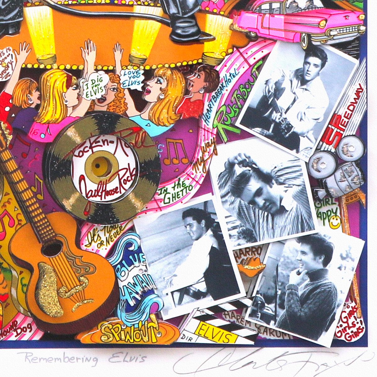 Charles Fazzino- 3D Construction Silkscreen Serigraph "Remembering Elvis"