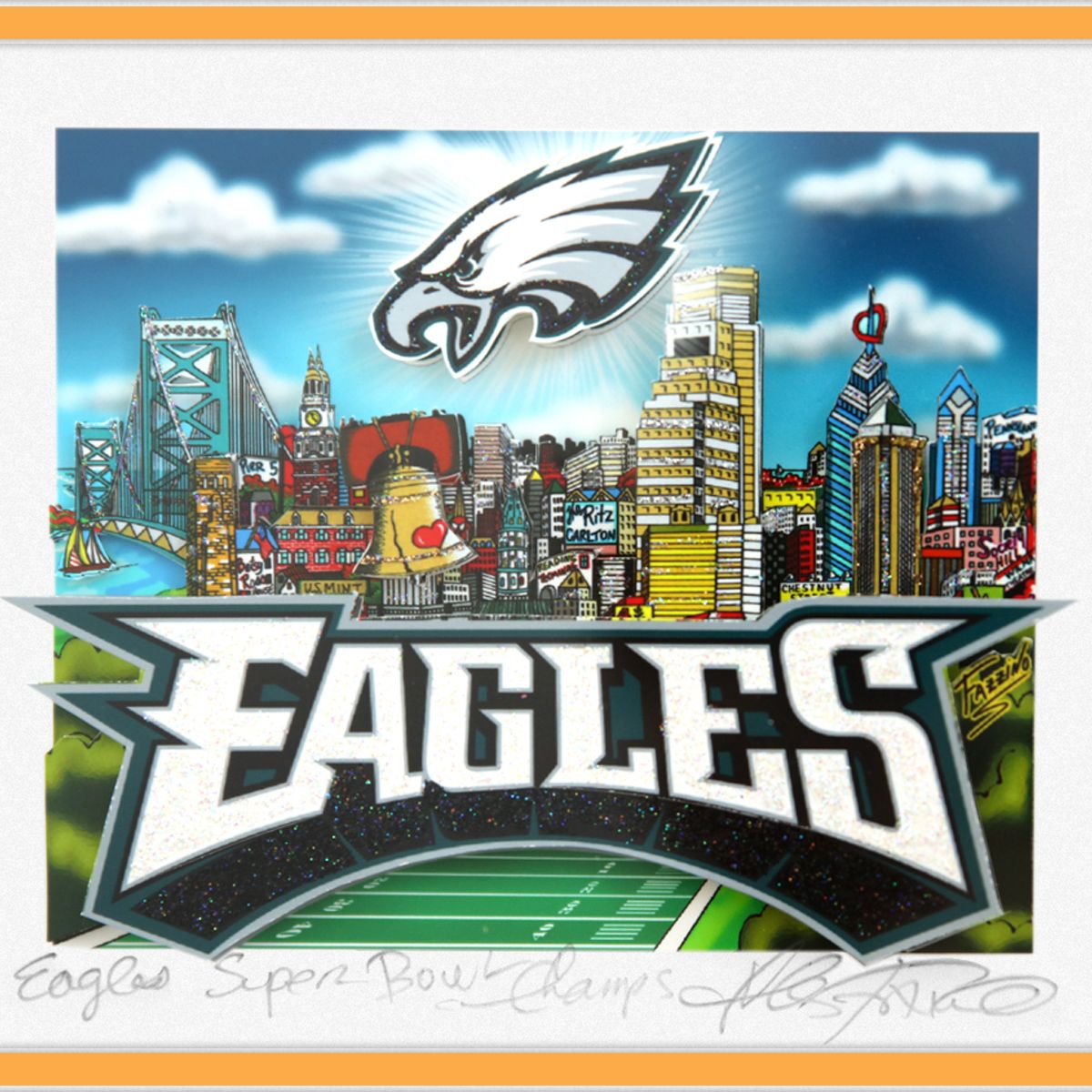 Charles Fazzino- 3D Construction Silkscreen Serigraph "Eagles Super Bowl Champs"
