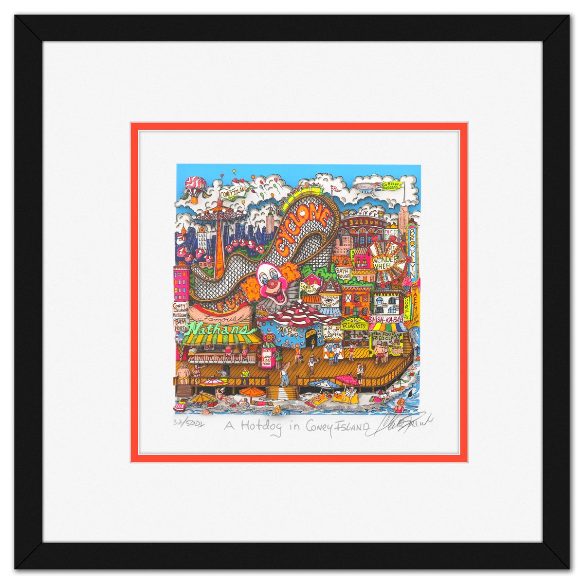 Charles Fazzino- 3D Construction Silkscreen Serigraph "A Hotdog in Coney Island"