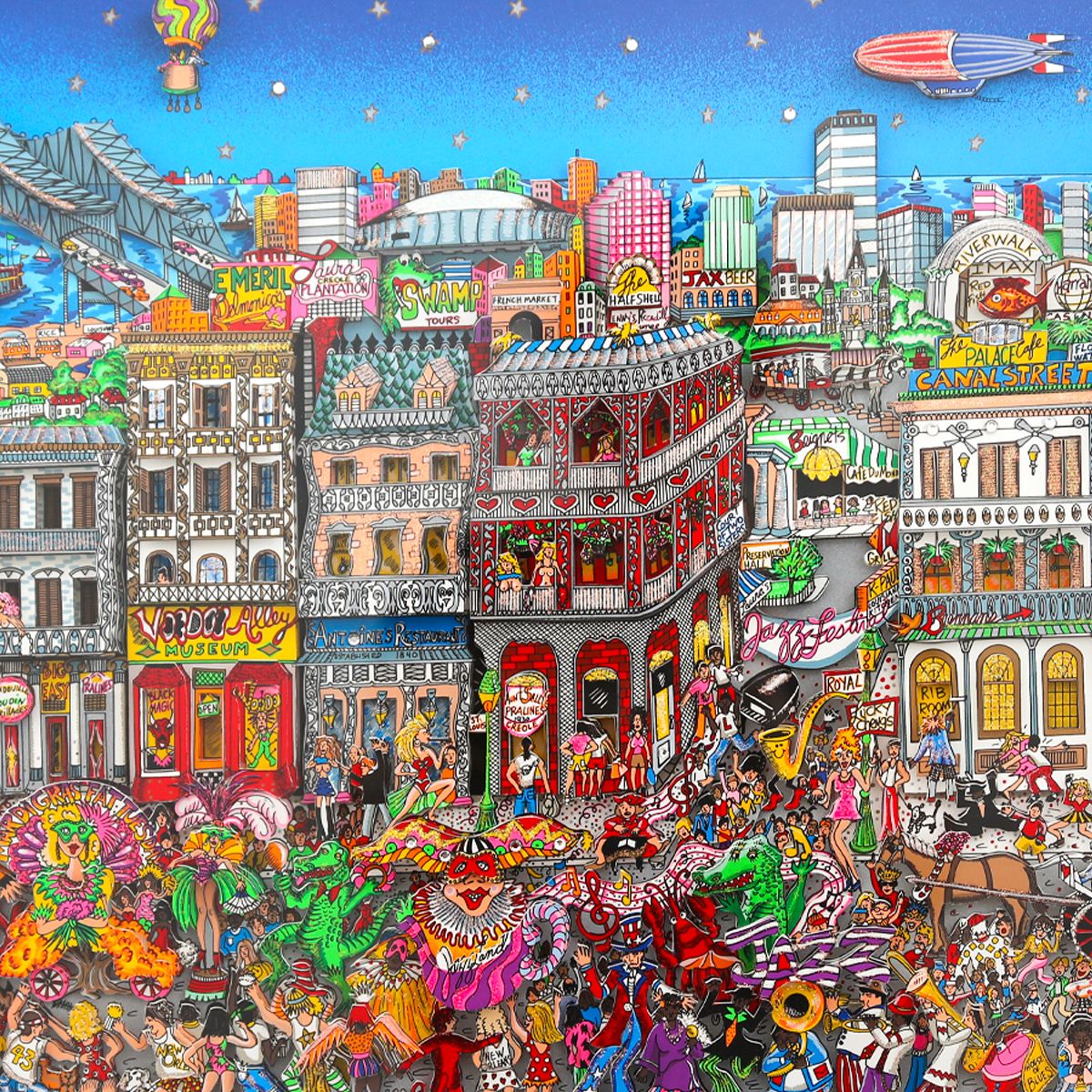 Charles Fazzino- 3D Construction Silkscreen Serigraph "New Orleans and All That Jazz"