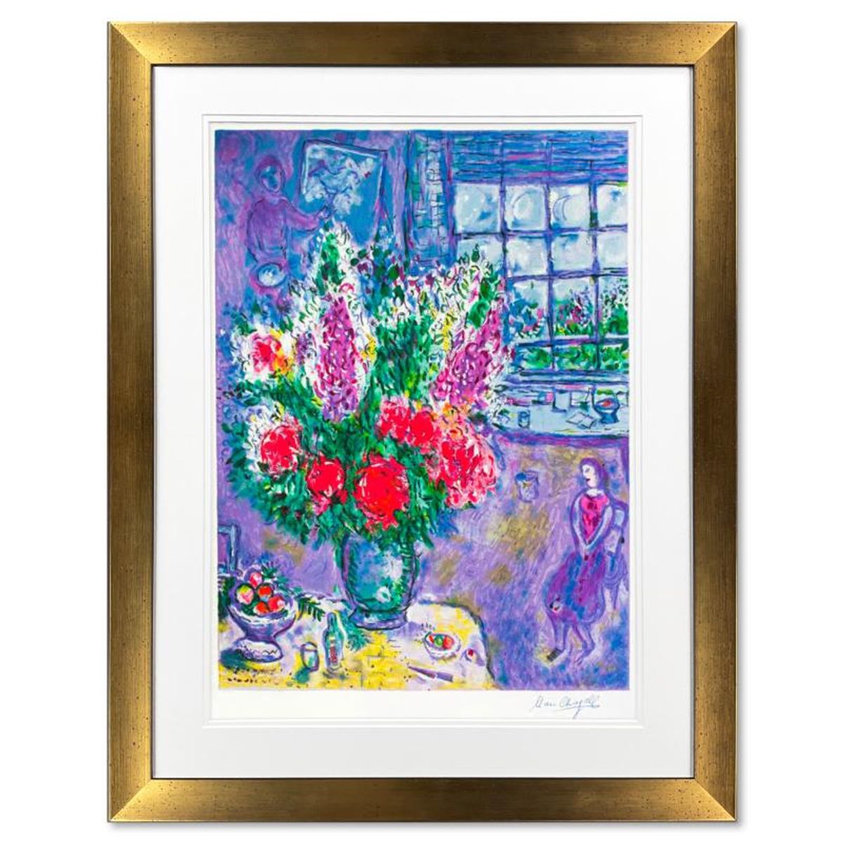 Chagall (1887-1985)- Serigraph "Autoportrait Avec Bouquet"