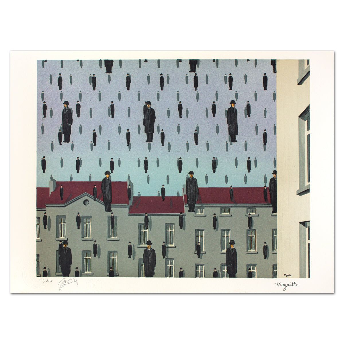 Rene Magritte- Lithograph "Golconda"