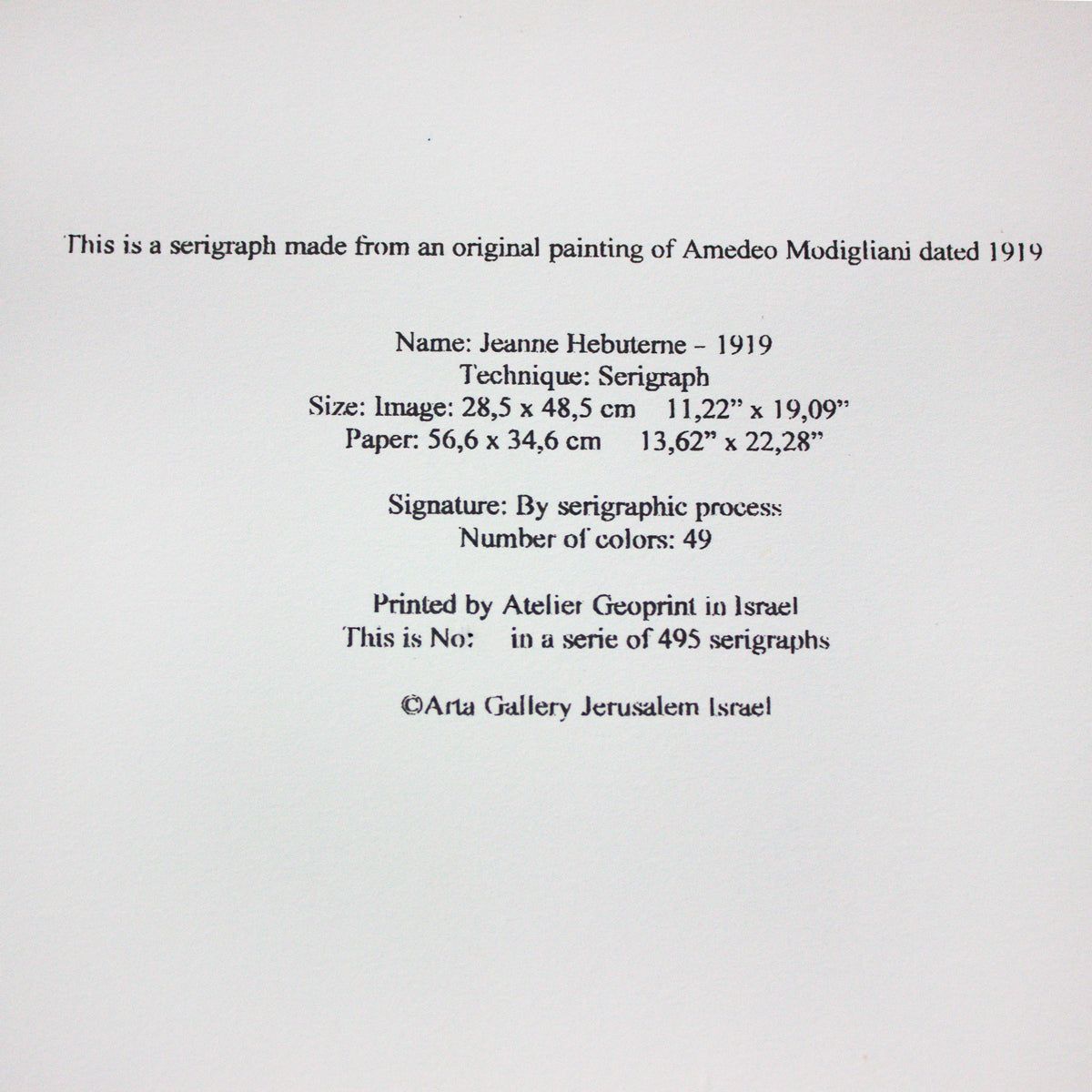 Amedeo Modigliani- Serigraph "Jeanne Hebuterne"