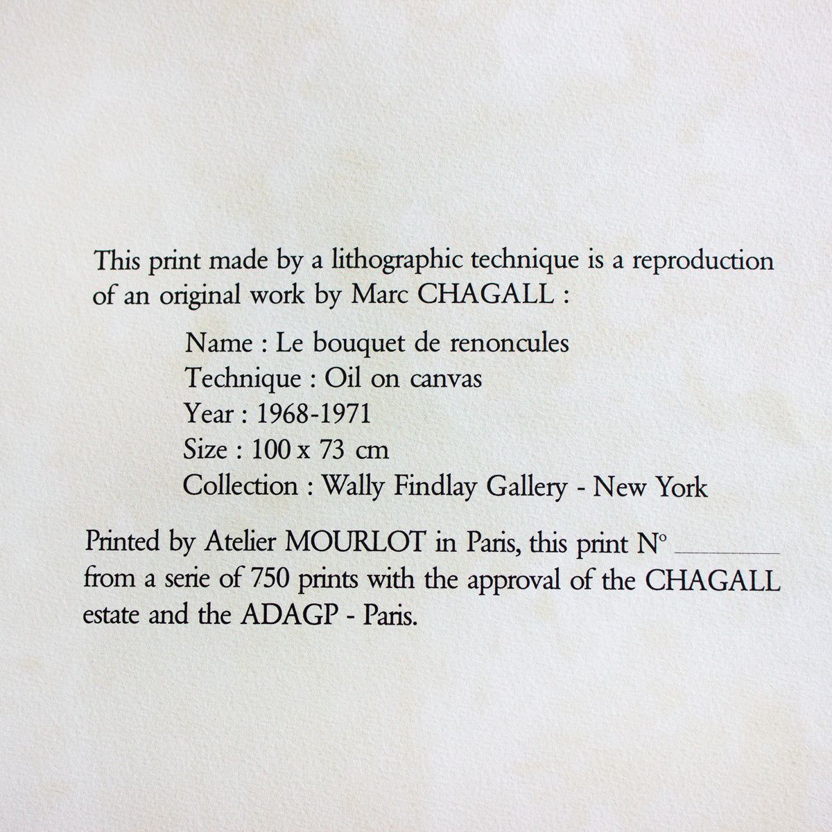 Marc Chagall- Lithograph "Le Bouquet De Renoncules"