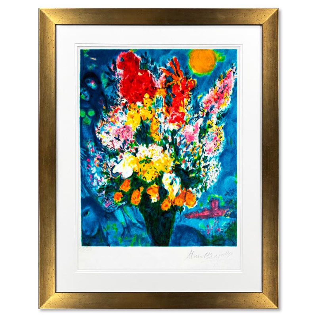 Chagall (1887-1985)- Lithograph "Le Bouquet Illuminant Le Ciel"
