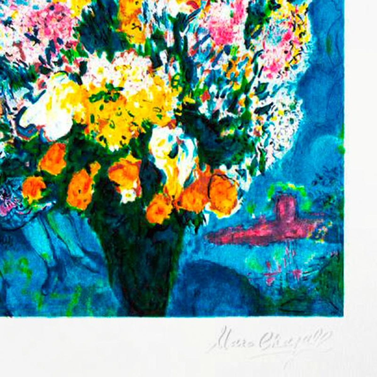Chagall (1887-1985)- Lithograph "Le Bouquet Illuminant Le Ciel"
