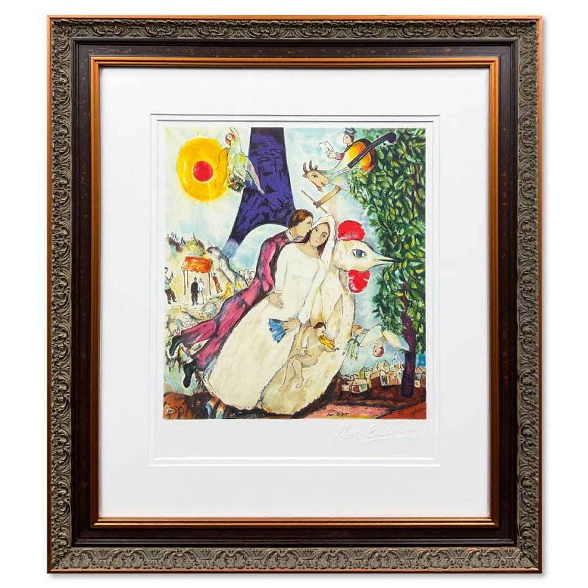 Marc Chagall (1887-1985), "Les Maries De La Tour Eiffel" Framed Limited Edition Lithograph with Letter of Authenticity.