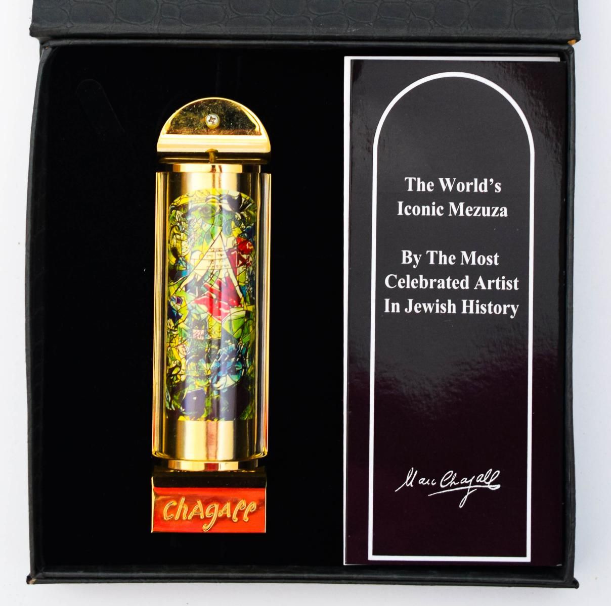 Marc Chagall- Mezuzah - silkscreen on 24K gold plated bronze "12 Tribes Hadassah Windows - Issachar"