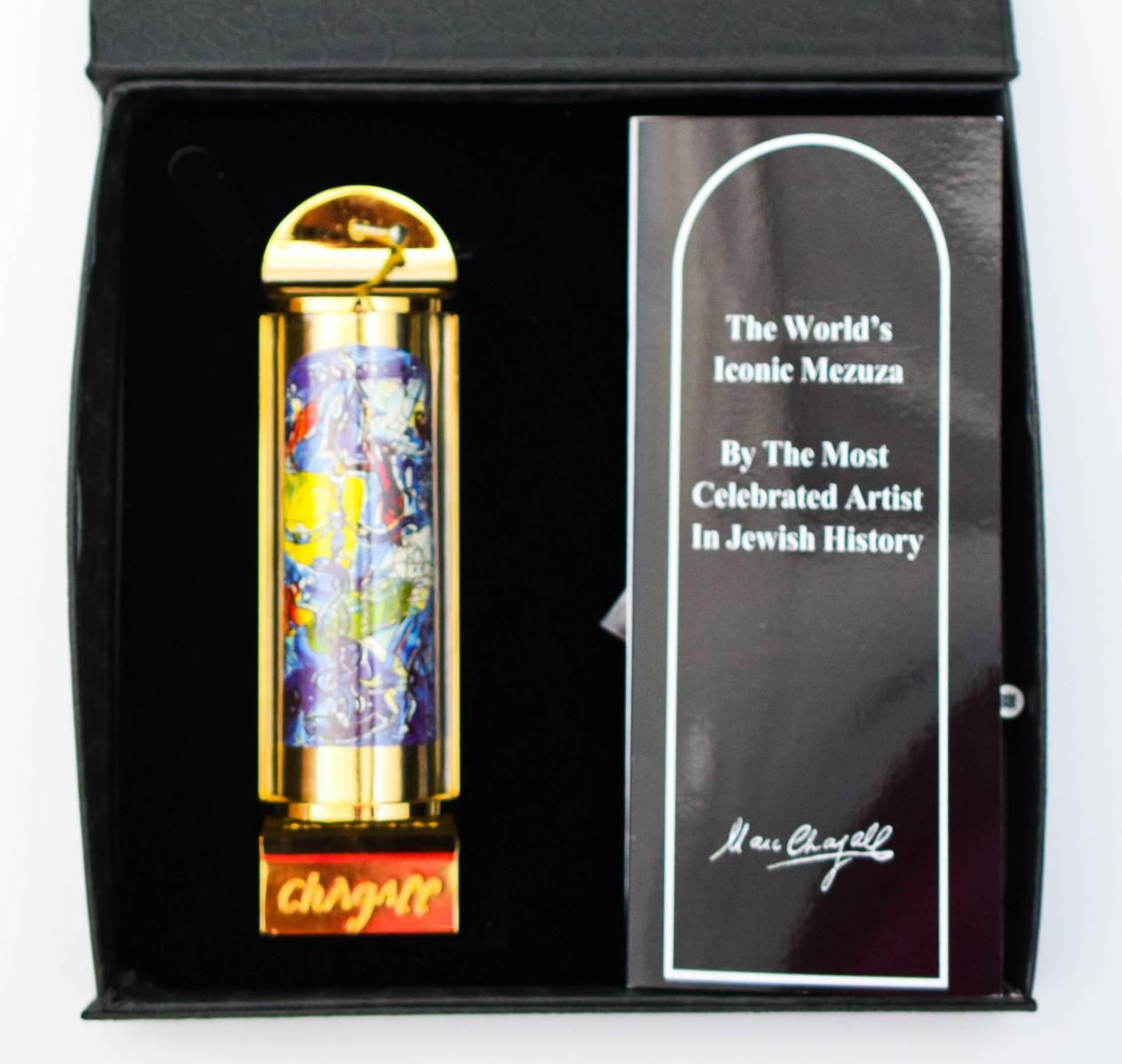 Marc Chagall- Mezuzah - silkscreen on 24K gold plated bronze "12 Tribes Hadassah Windows - Dan"