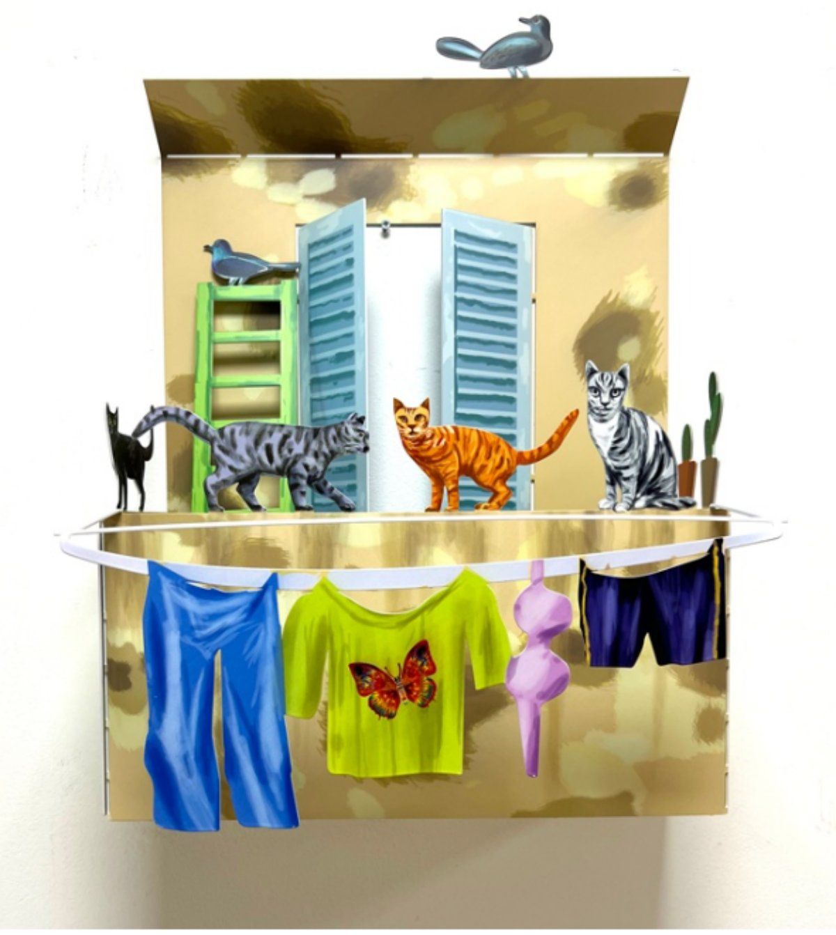 David Gerstein- Print on Steel "BALCONY WITH CATS"