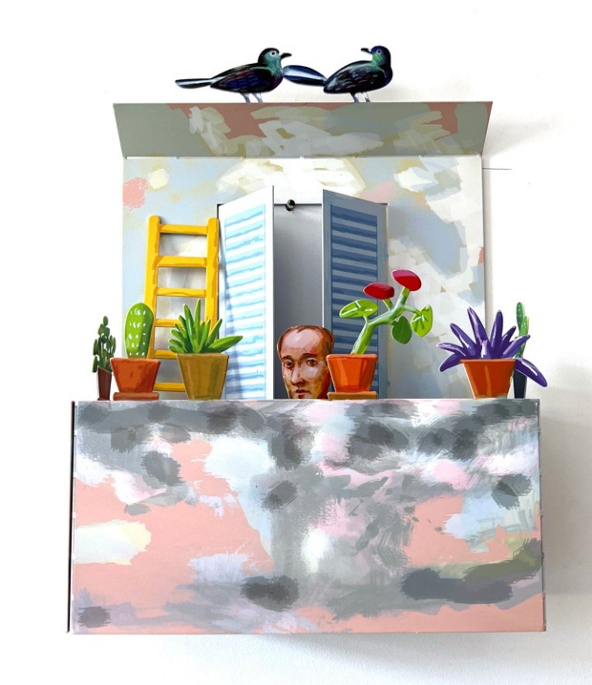 David Gerstein- Print on Steel "BALCONY WITH MAN"
