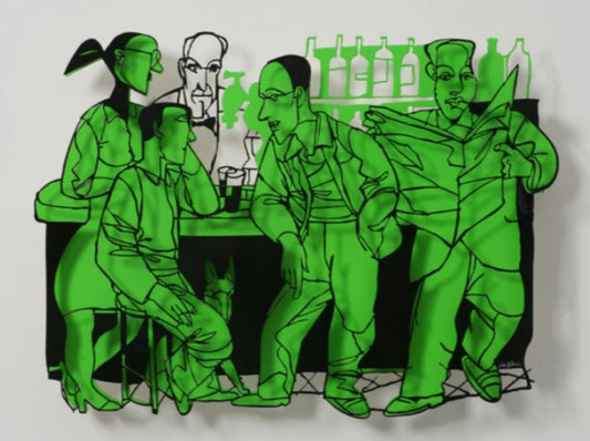 David Gerstein- Mixed Media Cutout Aluminum "Bar series - Bar people (green)"