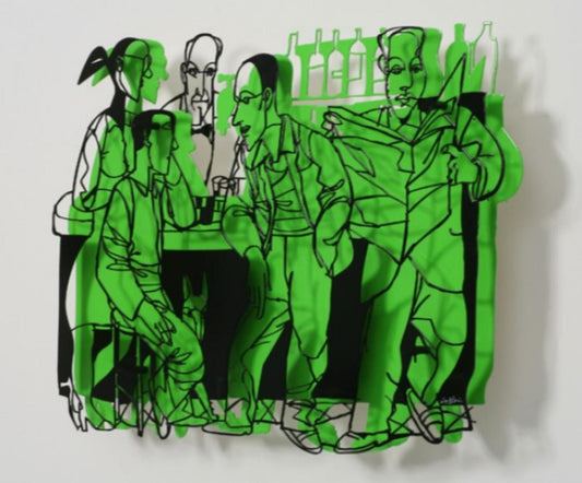 David Gerstein- Mixed Media Cutout Aluminum "Bar series - Bar people (green)"