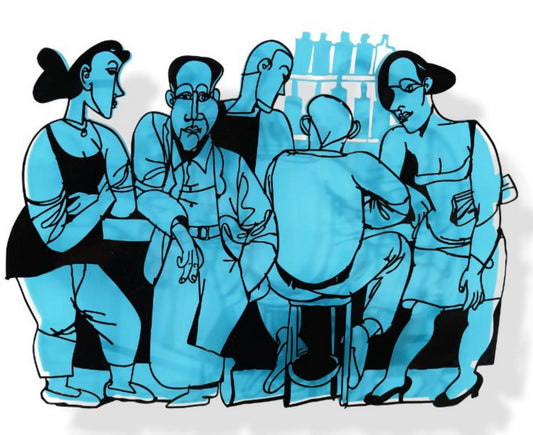 David Gerstein- Mixed Media Cutout Aluminum "Bar series - Bar people (blue)"
