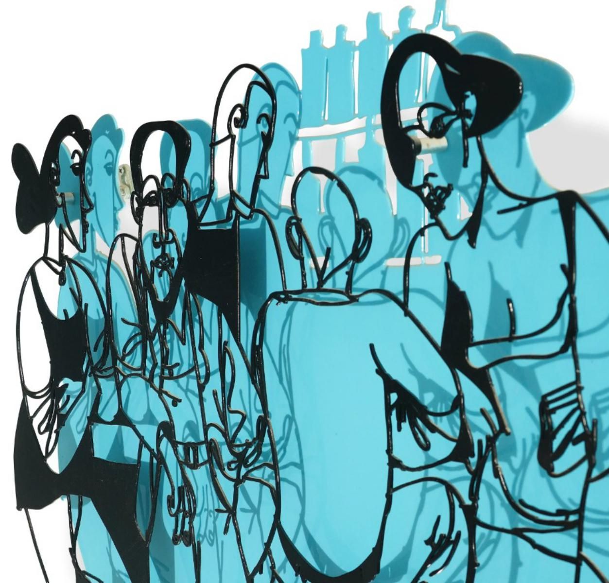 David Gerstein- Mixed Media Cutout Aluminum "Bar series - Bar people (blue)"