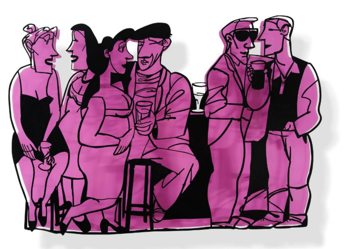 David Gerstein- Mixed Media Cutout Aluminum "Bar series - On the bar (pink)"