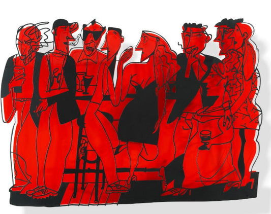 David Gerstein- Mixed Media Cutout Aluminum "Bar series - Bar at night (red)"