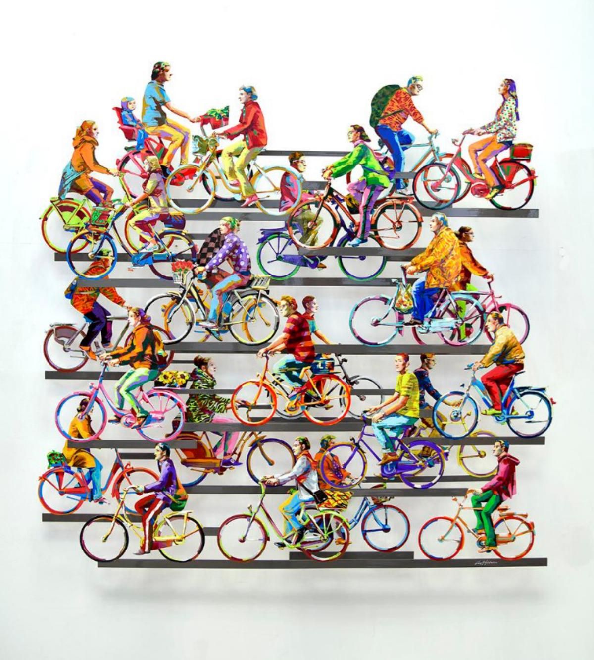 David Gerstein- Mixed Media Cutout Aluminum "City on Wheels"