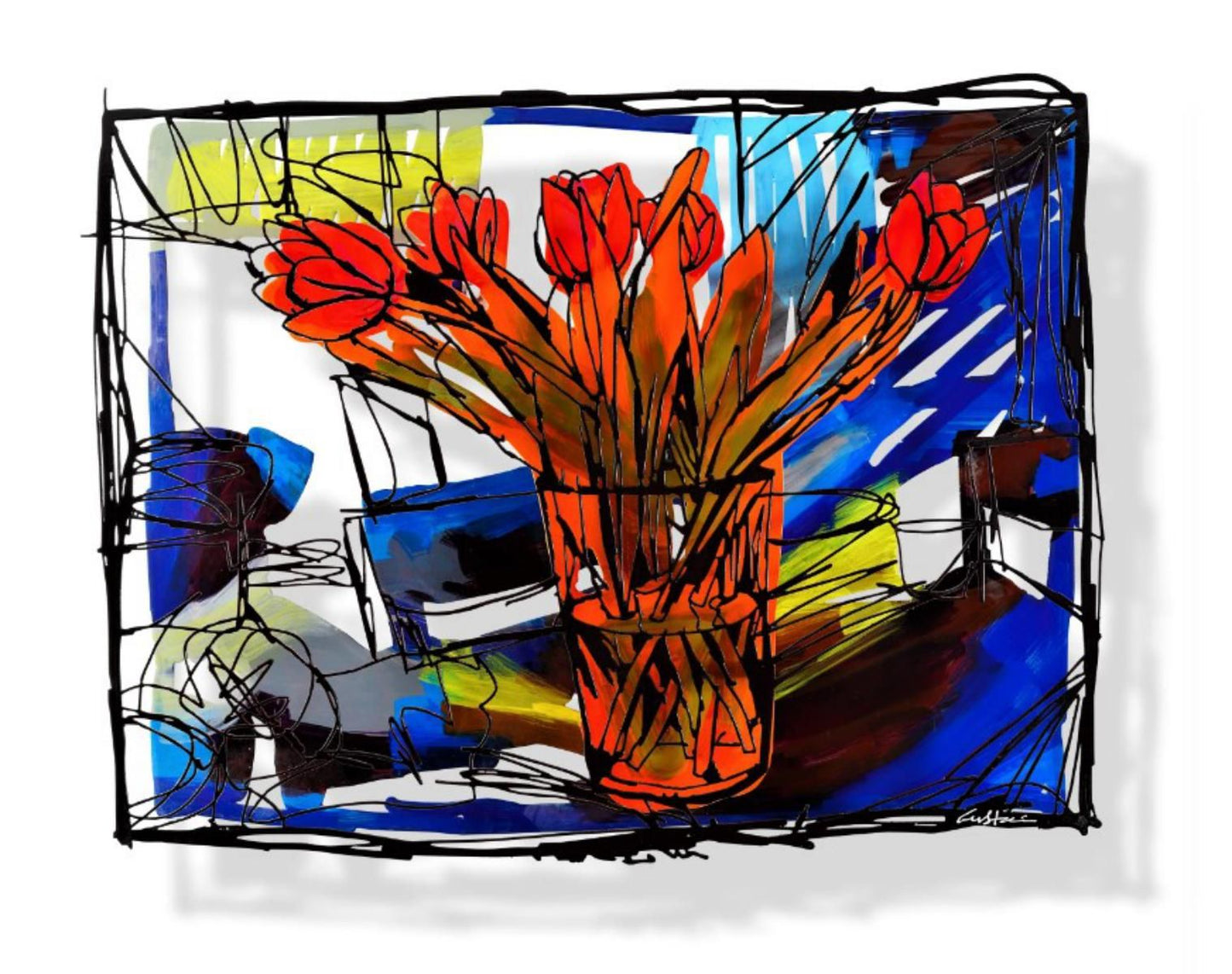 David Gerstein- Mixed Media Cutout Aluminum "Family table (Tulips)"