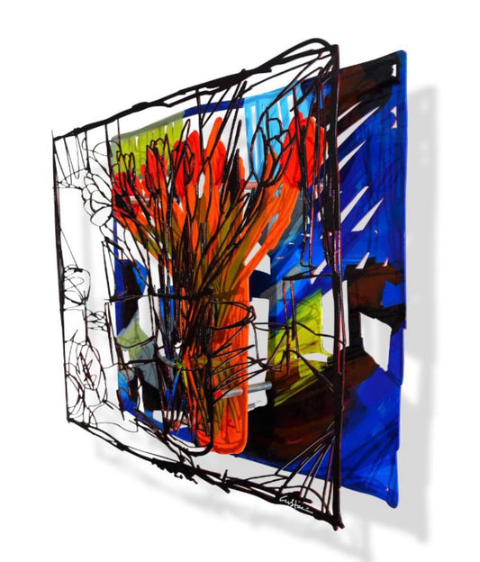David Gerstein- Mixed Media Cutout Aluminum "Family table (Tulips)"