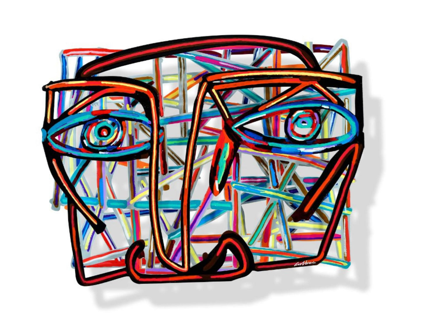 David Gerstein- Mixed Media Cutout Aluminum "Graffiti face I"