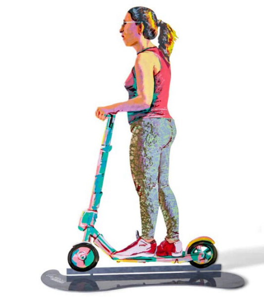 David Gerstein- Free Standing Sculpture "TRAVELER ON SCOOTER"