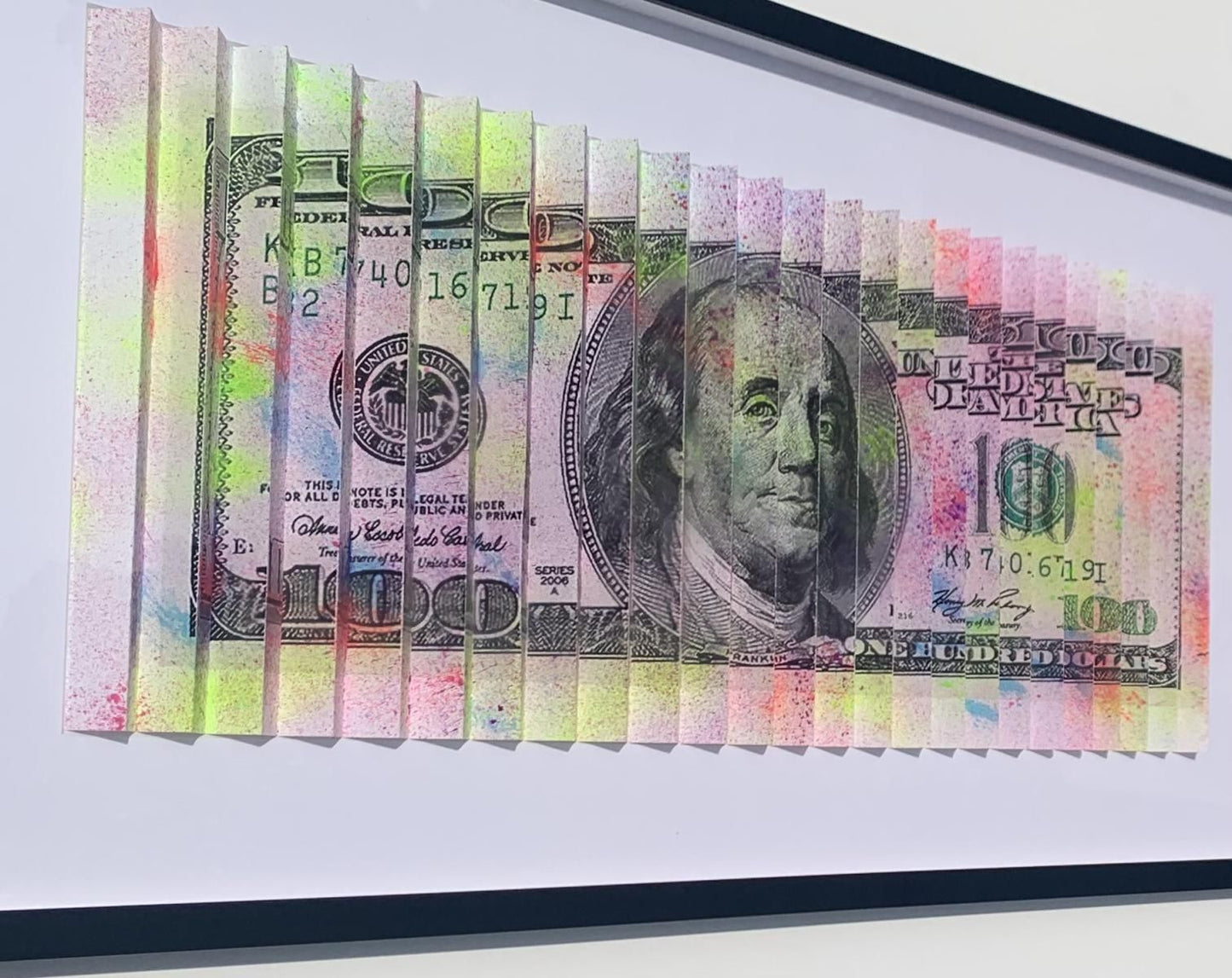 E.M. ZAX- Mixed Media 3D wall sculpture "$100 Bill"
