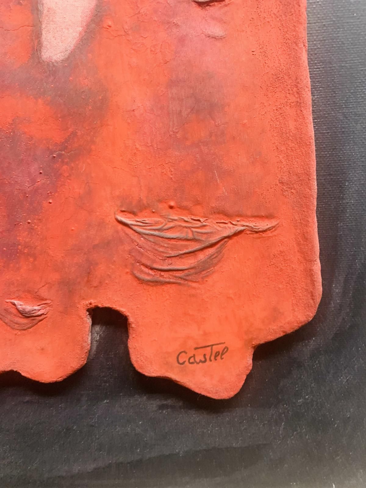 Moshe Castel- Mixed meda unique on stone "Red Basalt"