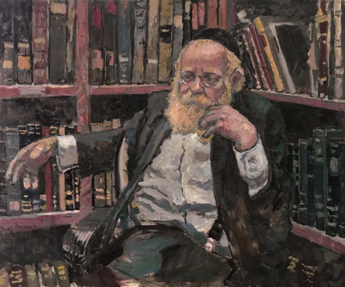 Boris Tyomkin- Oil on canvas "Rabbi Steinsaltz"