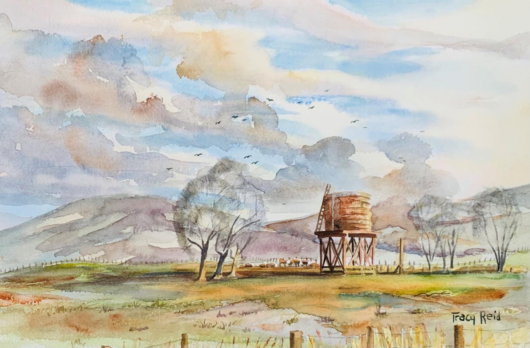 Tracy Reid- Watercolor on paper "Farm"