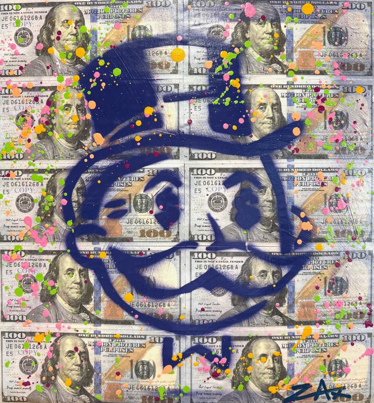 E.M. Zax- 1/1 original one of a kind hand painted and collage on panel 