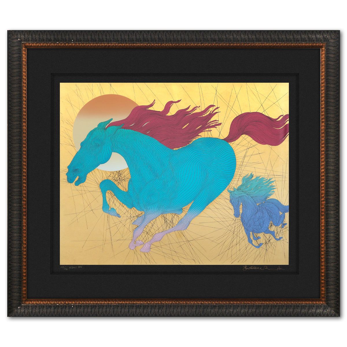 Azoulay- Limited Edition Deluxe Gold Leaf Serigraph on Black Paper "Equus"