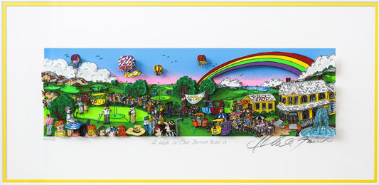 Charles Fazzino- 3D Construction Silkscreen Serigraph "A Hole In One Behind Bush 13 (Yellow)"