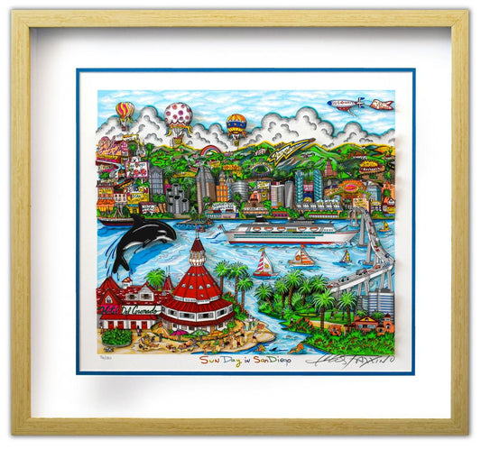 Charles Fazzino- 3D Construction Silkscreen Serigraph "Sun Day in San Diego (Blue)"