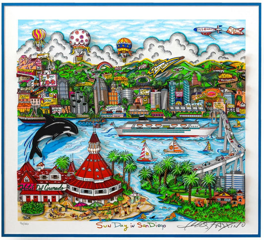 Charles Fazzino- 3D Construction Silkscreen Serigraph "Sun Day in San Diego (Blue)"