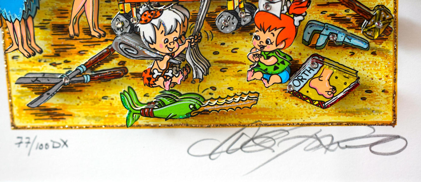 Charles Fazzino- 3D Construction Silkscreen Serigraph "Operation Bedrock (Orange)"