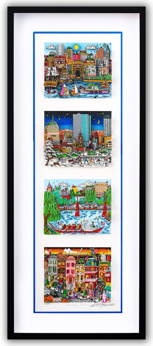 Charles Fazzino- 3D Construction Silkscreen Serigraph "Seasonally Boston (Blue)"
