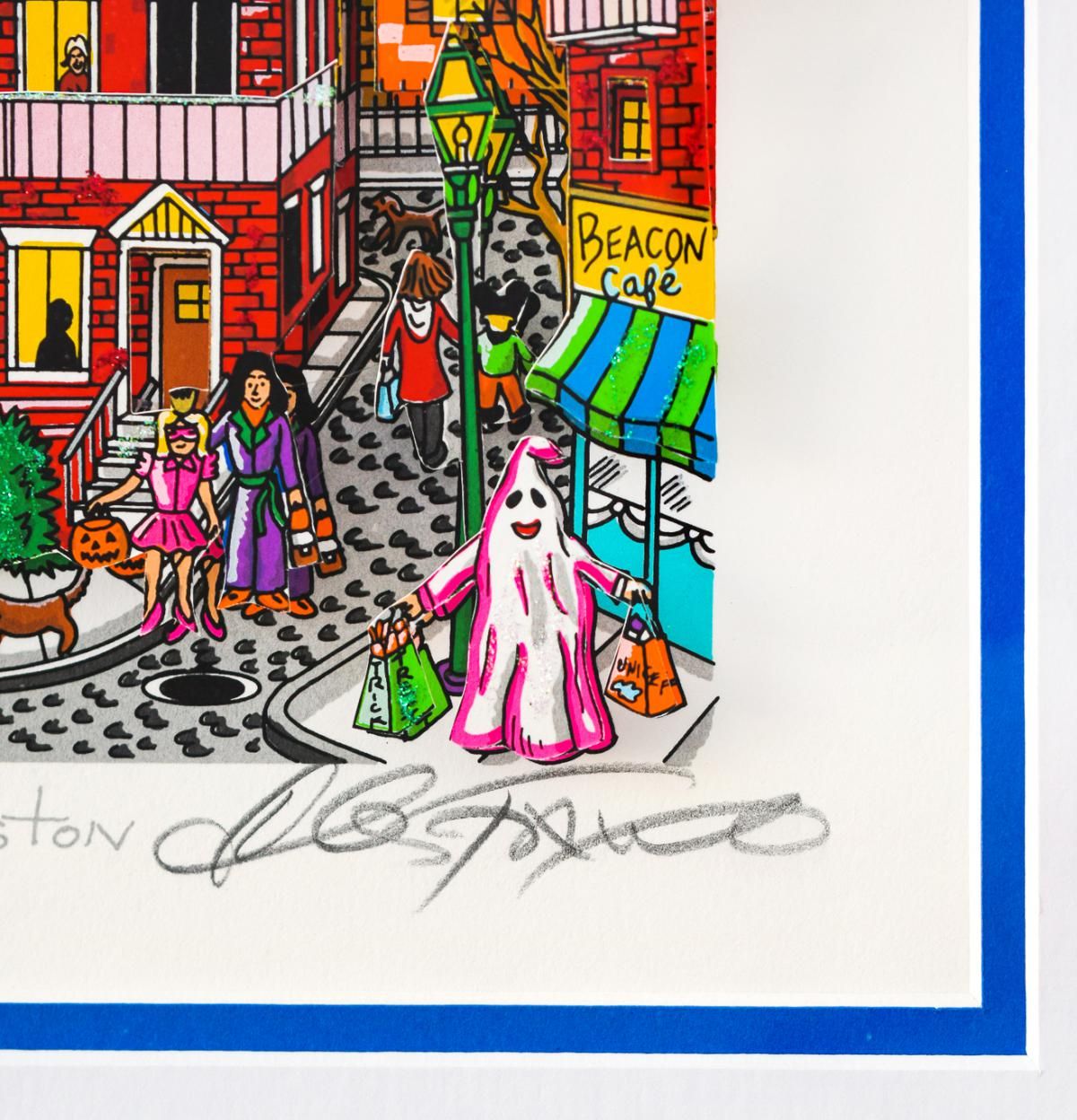 Charles Fazzino- 3D Construction Silkscreen Serigraph "Seasonally Boston (Blue)"