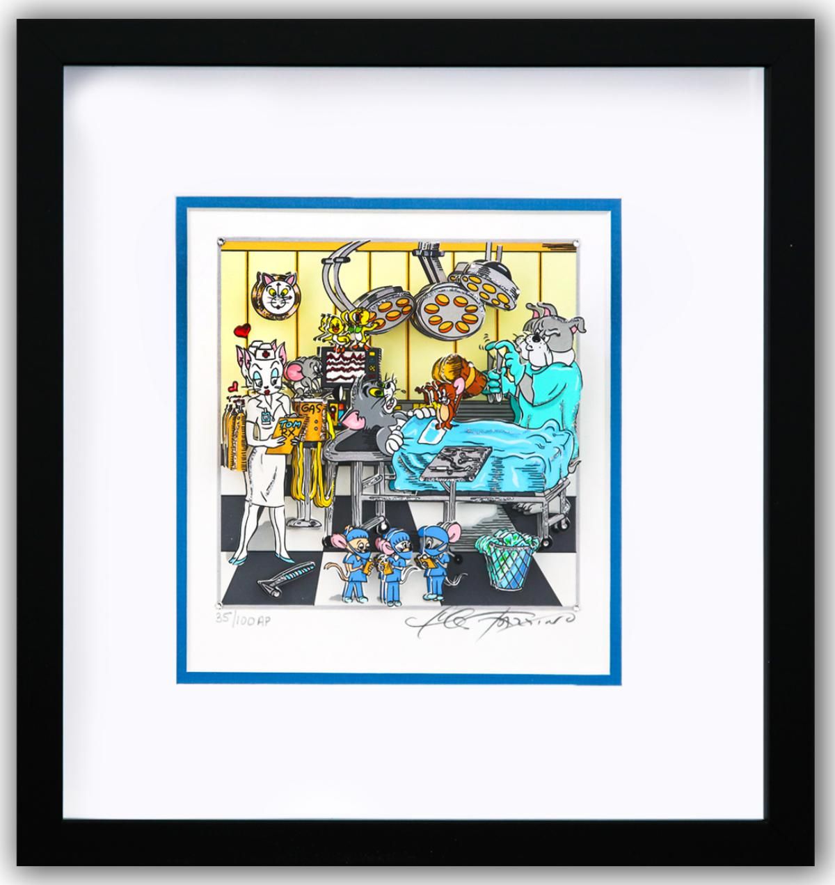 Charles Fazzino- 3D Construction Silkscreen Serigraph "Tom & Jerry's Surgical CATastrophe (Blue)"